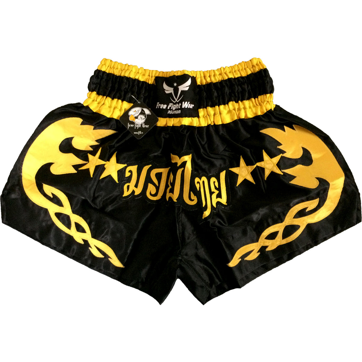 SHORT FFW MUAY THAI V3 NOIR JAUNE BOXE REUNION Free Fight Wear