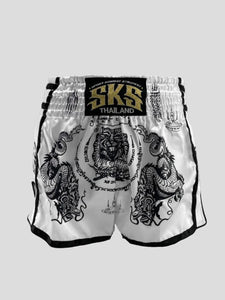 SHORT MUAY THAI SKS SAKYANT TIGER DRAGON BLANC