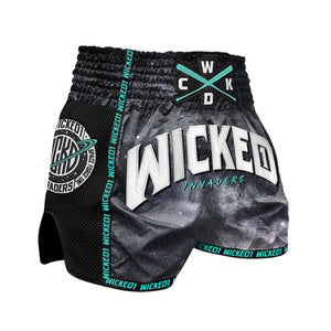 SHORT MUAY THAI WICKED ONE INVADERS NOIR & TURQUOISE